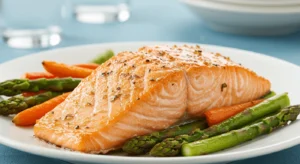 Salmon fillets seasoned with lemon and garlic, ready for baking