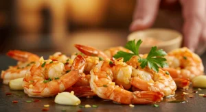 A plate of garlic butter shrimp recipes served with quinoa and roasted vegetables