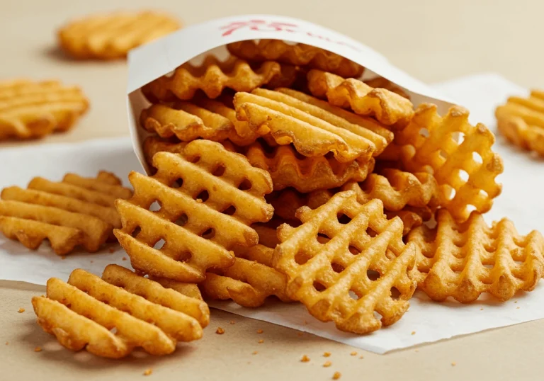 Homemade Chick-fil-A Waffle Fries on a plate with a side of ketchup.