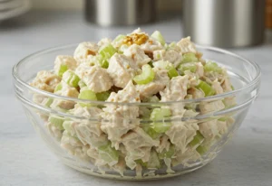 A creamy canned chicken salad served on toasted bread with fresh lettuce and tomato.